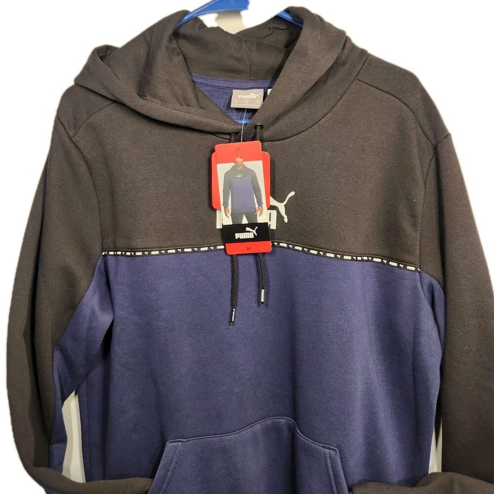 NEW w/Tags PUMA Men's Colorblock Hoodie Sz M Black/Blue